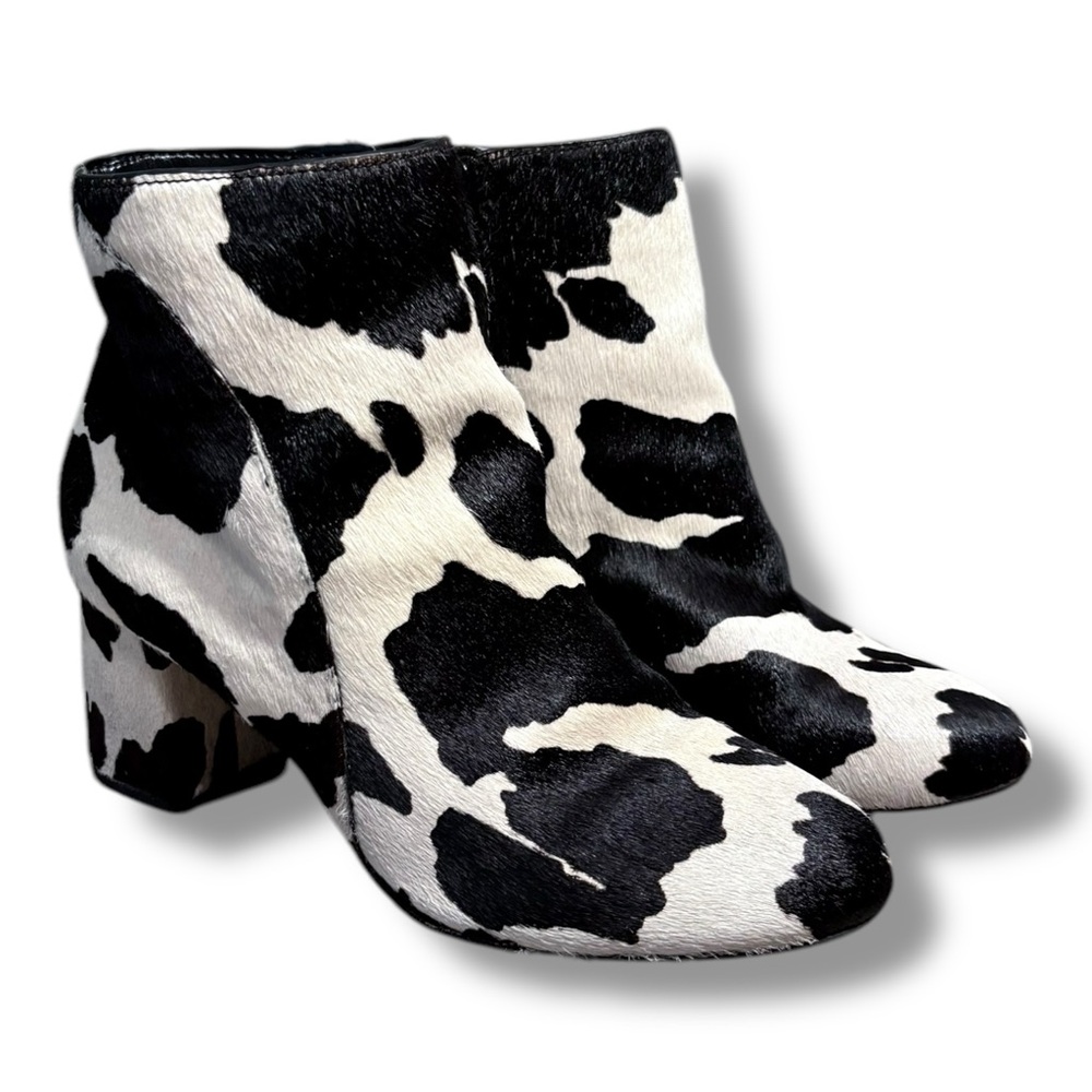 INC Womens Farren Booties Sz 8 Faux Cow Hair Block Heel Zip-Up Western